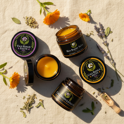 Greenheart Botanicals Four Salves Flatlay